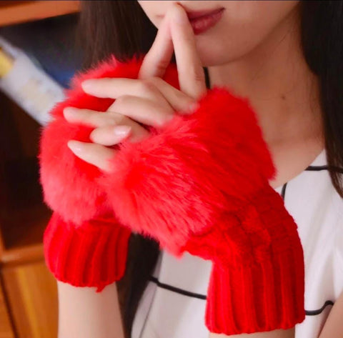 Winter Faux Rabbit Fur Gloves For Women