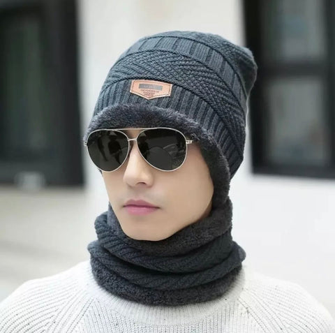 Beanie Wool Cap with Neck Warmer - Full Set (2 Pieces)