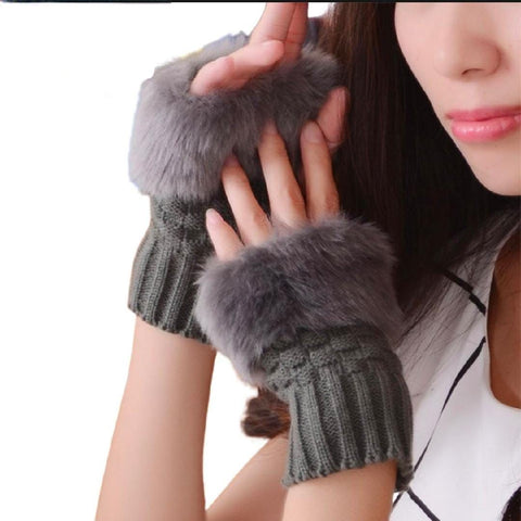 Winter Faux Rabbit Fur Gloves For Women