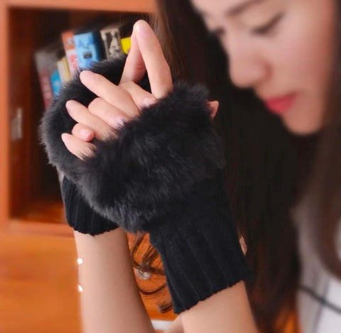 Winter Faux Rabbit Fur Gloves For Women